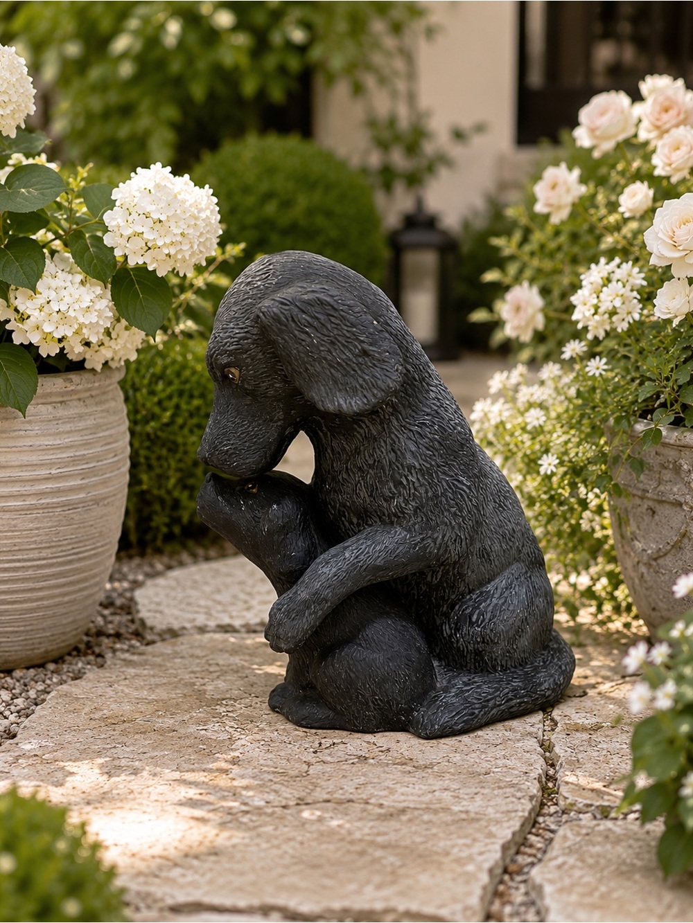 Vintage Scioto Ceramic Mold Guardian Mother Dog & Puppy Garden Statue Sculpture